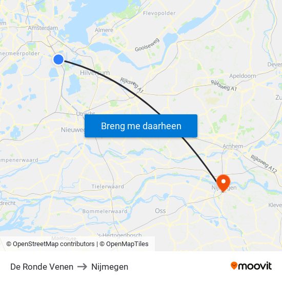 De Ronde Venen to Nijmegen map