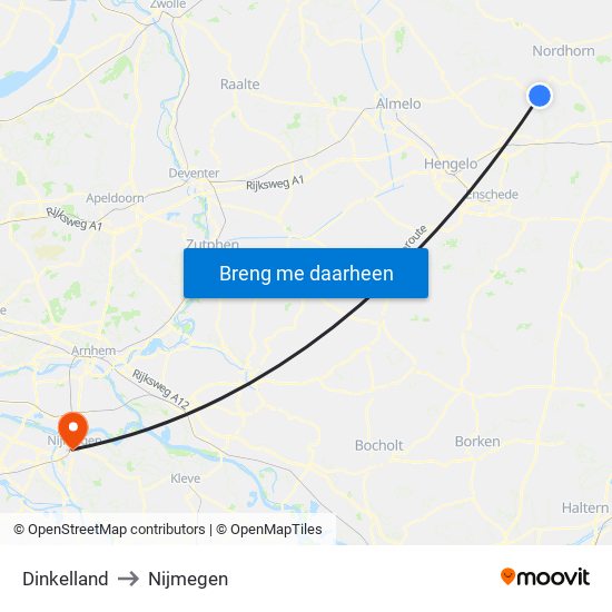 Dinkelland to Nijmegen map