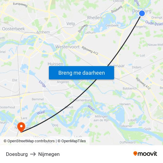 Doesburg to Nijmegen map