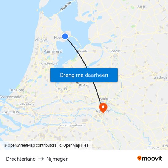 Drechterland to Nijmegen map
