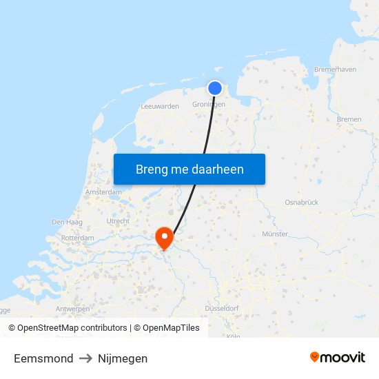 Eemsmond to Nijmegen map