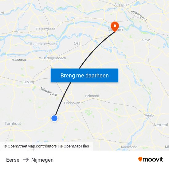 Eersel to Nijmegen map