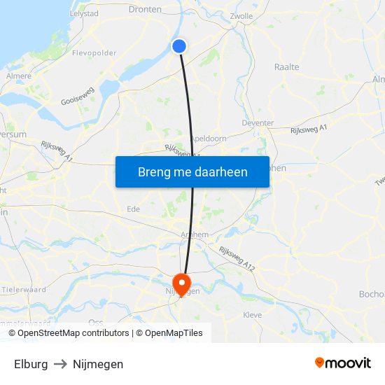 Elburg to Nijmegen map