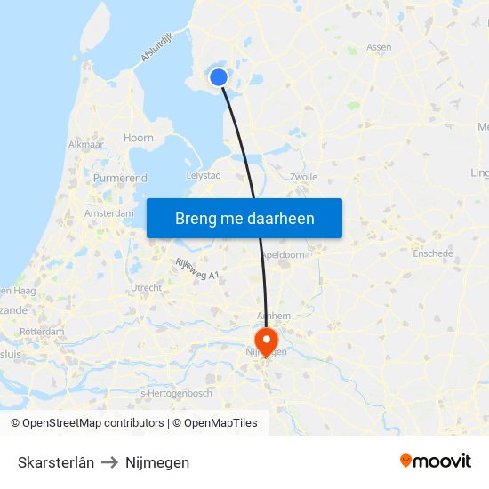 Skarsterlân to Nijmegen map