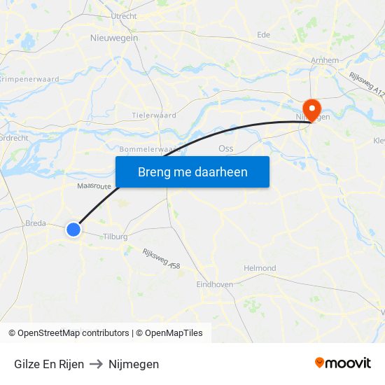 Gilze En Rijen to Nijmegen map