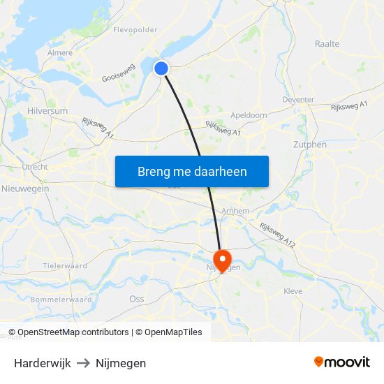 Harderwijk to Nijmegen map
