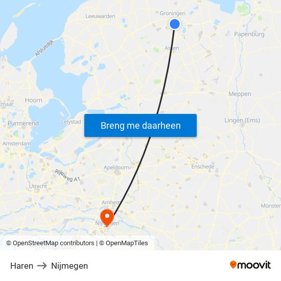 Haren to Nijmegen map
