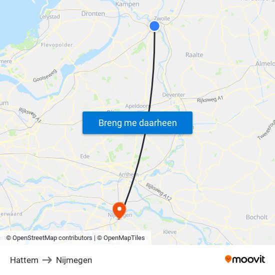 Hattem to Nijmegen map