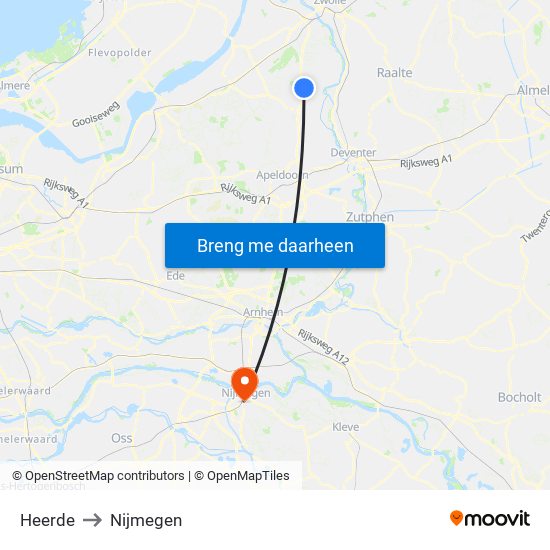 Heerde to Nijmegen map