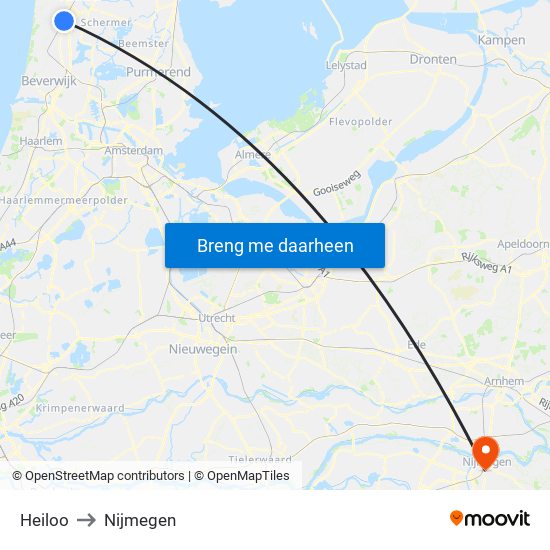 Heiloo to Nijmegen map