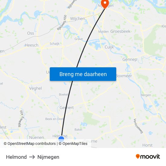 Helmond to Nijmegen map