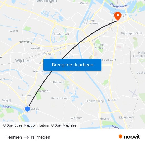 Heumen to Nijmegen map