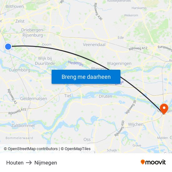 Houten to Nijmegen map