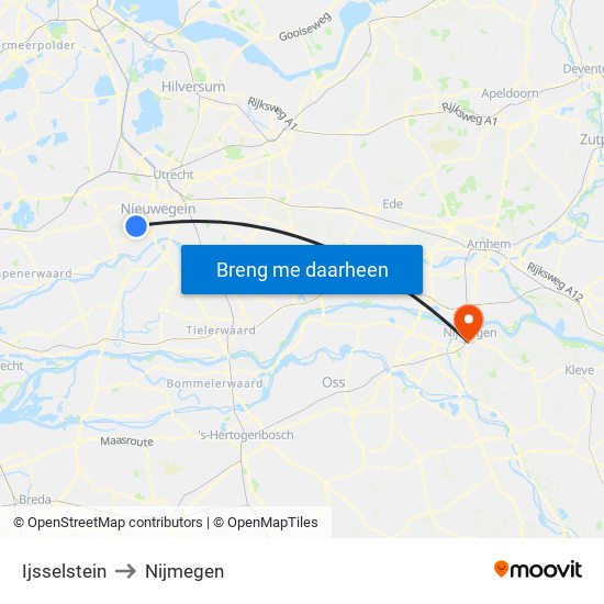 Ijsselstein to Nijmegen map