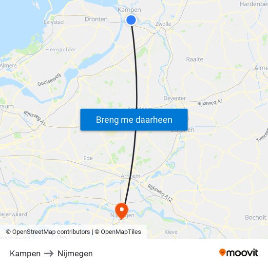 Kampen to Nijmegen map