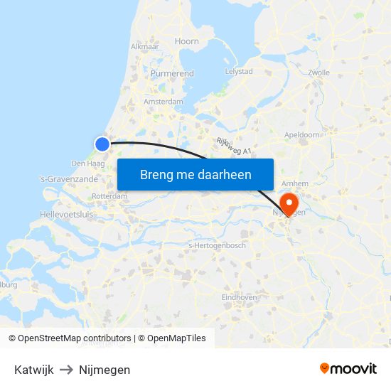 Katwijk to Nijmegen map
