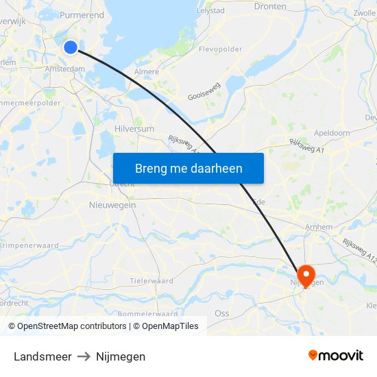 Landsmeer to Nijmegen map