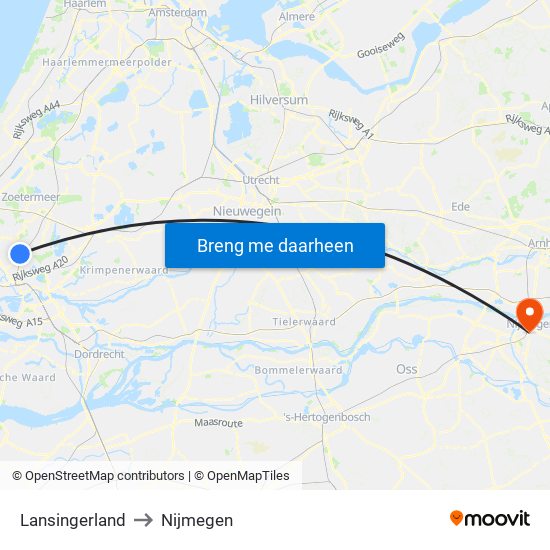 Lansingerland to Nijmegen map