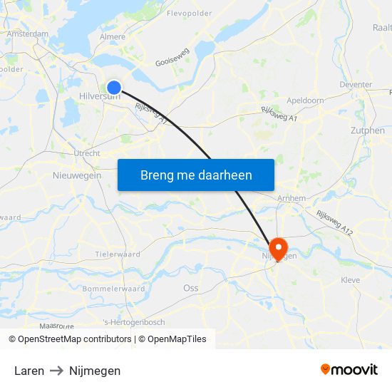 Laren to Nijmegen map