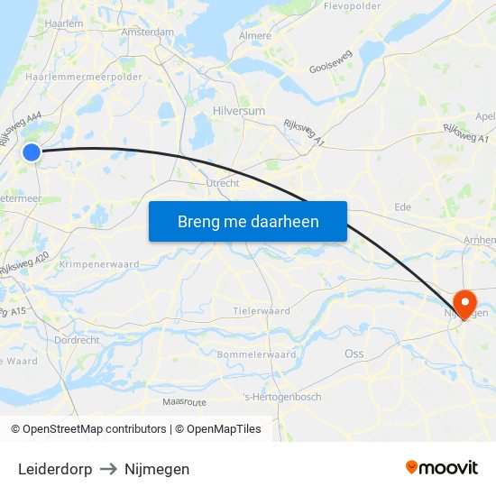 Leiderdorp to Nijmegen map