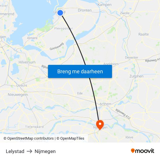 Lelystad to Nijmegen map