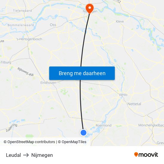 Leudal to Nijmegen map
