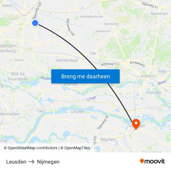 Leusden to Nijmegen map