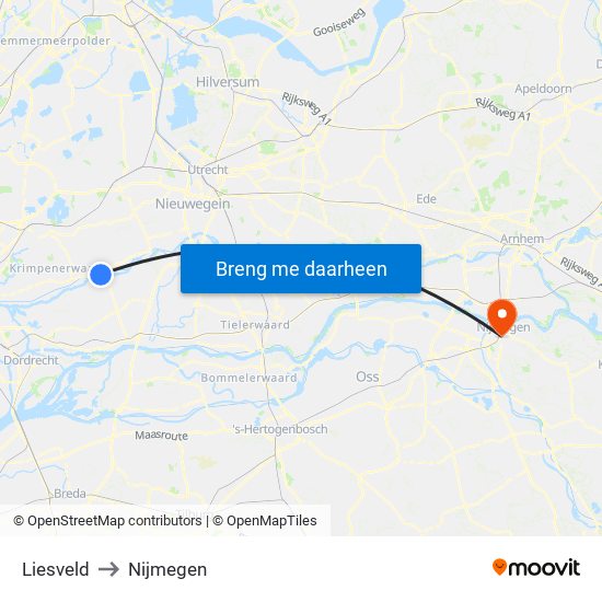 Liesveld to Nijmegen map