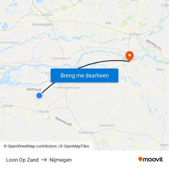 Loon Op Zand to Nijmegen map