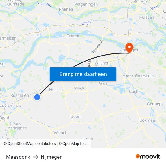 Maasdonk to Nijmegen map