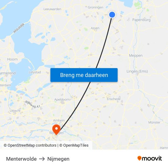 Menterwolde to Nijmegen map