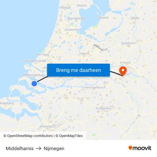 Middelharnis to Nijmegen map