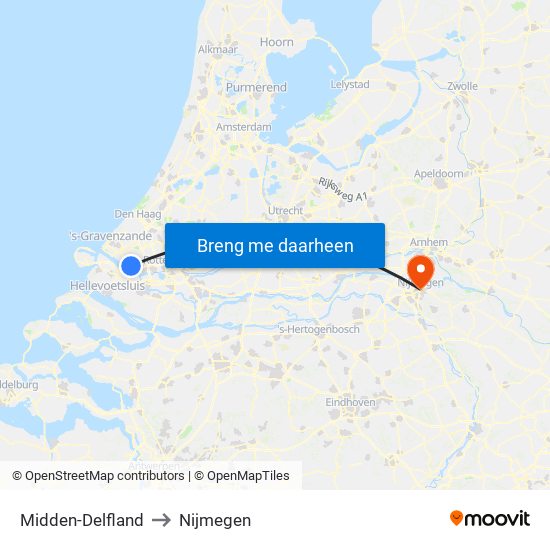 Midden-Delfland to Nijmegen map