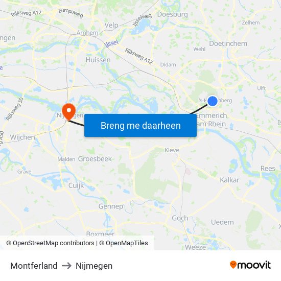 Montferland to Nijmegen map