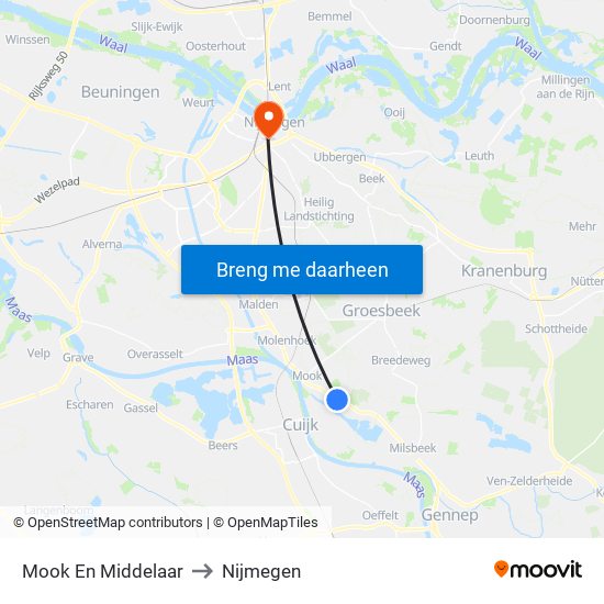 Mook En Middelaar to Nijmegen map