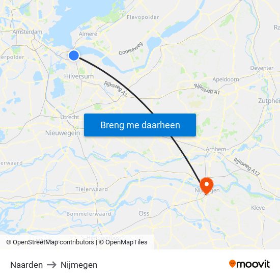 Naarden to Nijmegen map