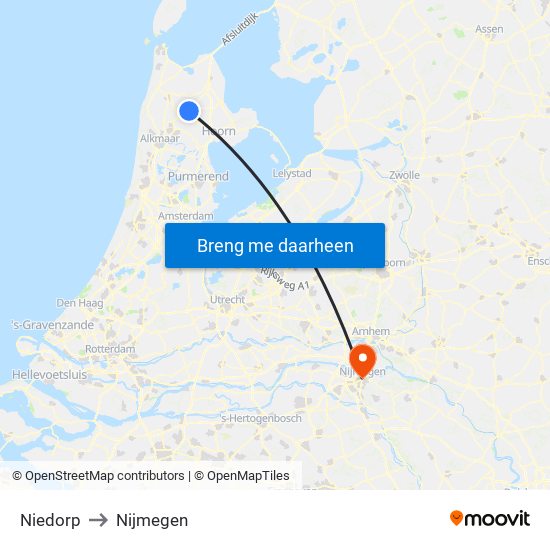 Niedorp to Nijmegen map