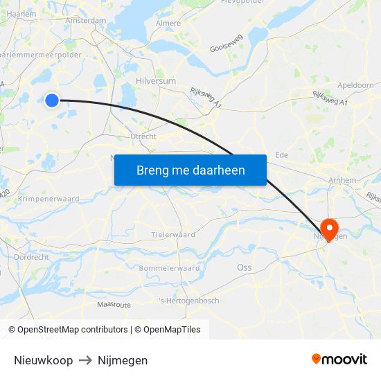 Nieuwkoop to Nijmegen map