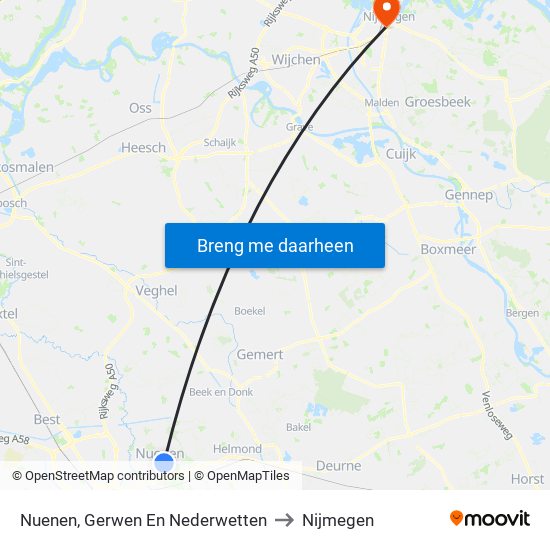 Nuenen, Gerwen En Nederwetten to Nijmegen map
