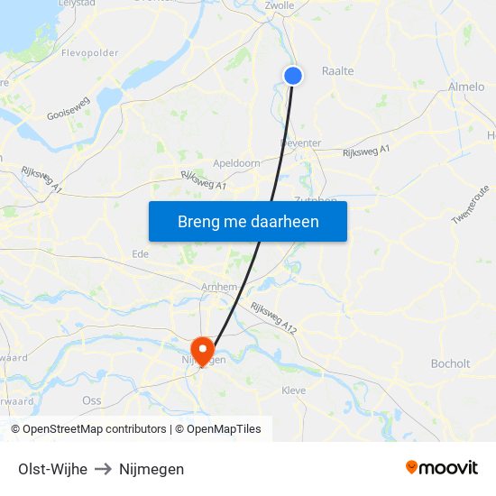 Olst-Wijhe to Nijmegen map