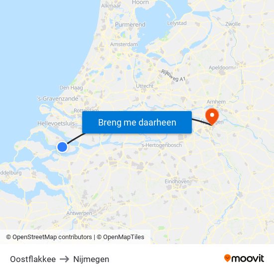 Oostflakkee to Nijmegen map