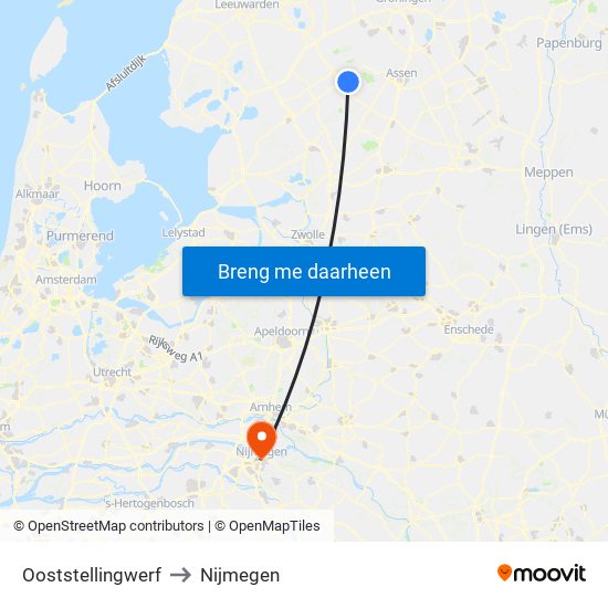Ooststellingwerf to Nijmegen map