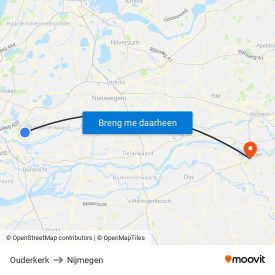 Ouderkerk to Nijmegen map
