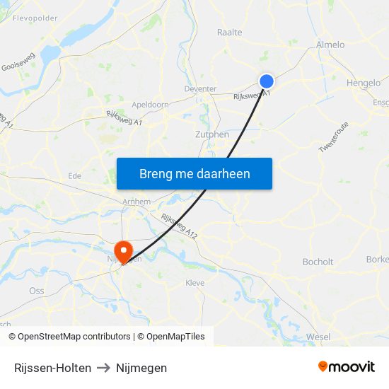 Rijssen-Holten to Nijmegen map