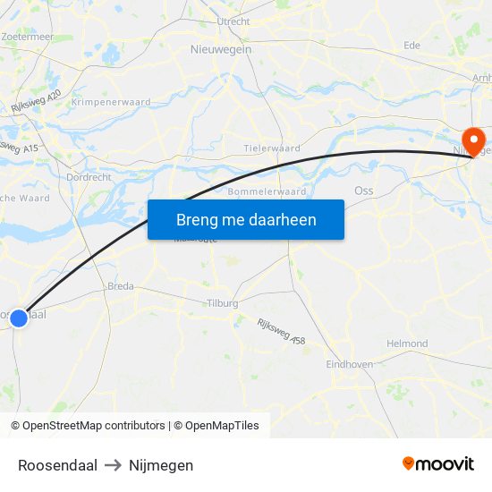 Roosendaal to Nijmegen map