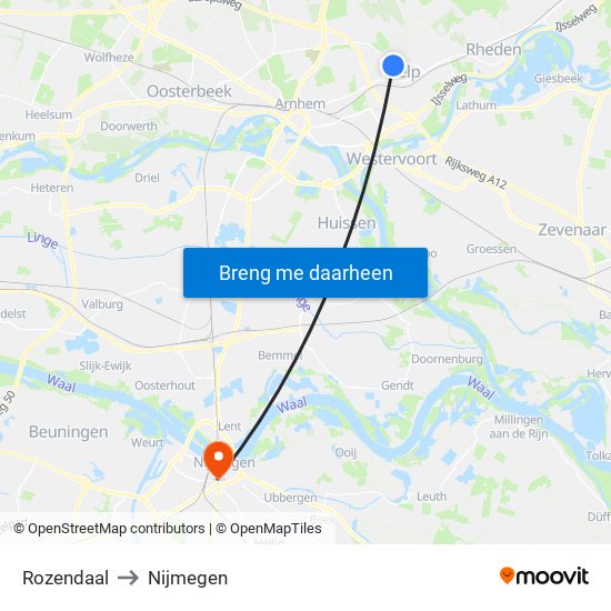 Rozendaal to Nijmegen map