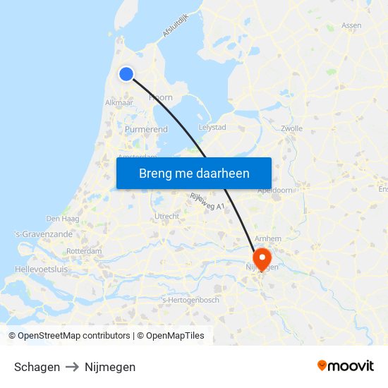 Schagen to Nijmegen map