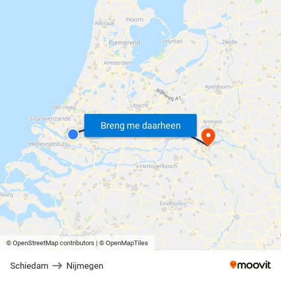 Schiedam to Nijmegen map