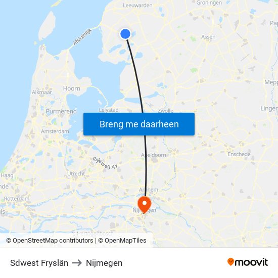 Sdwest Fryslân to Nijmegen map