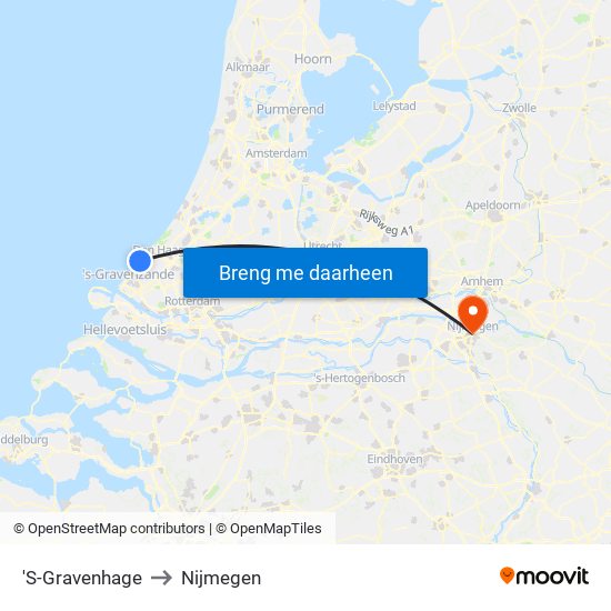 'S-Gravenhage to Nijmegen map